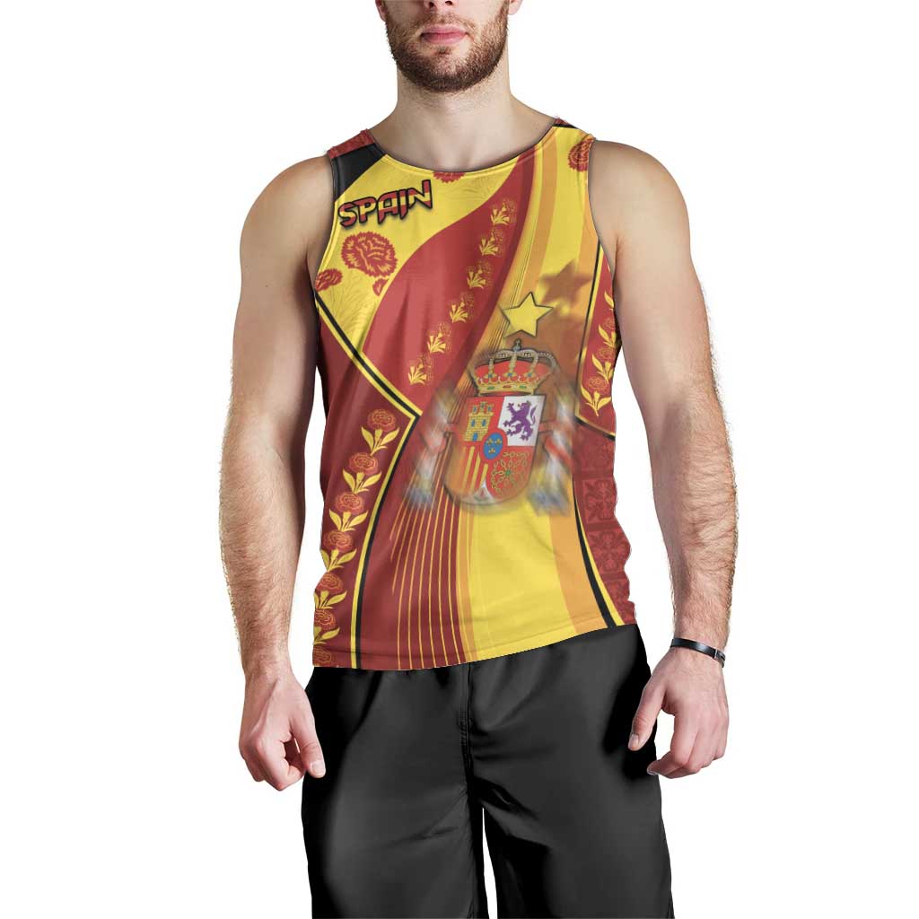 Custom Spain Football Men Tank Top Traditional Spanish Carnation Floral Patriotic Motif