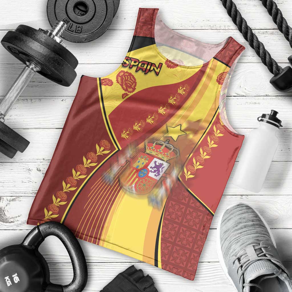 Custom Spain Football Men Tank Top Traditional Spanish Carnation Floral Patriotic Motif