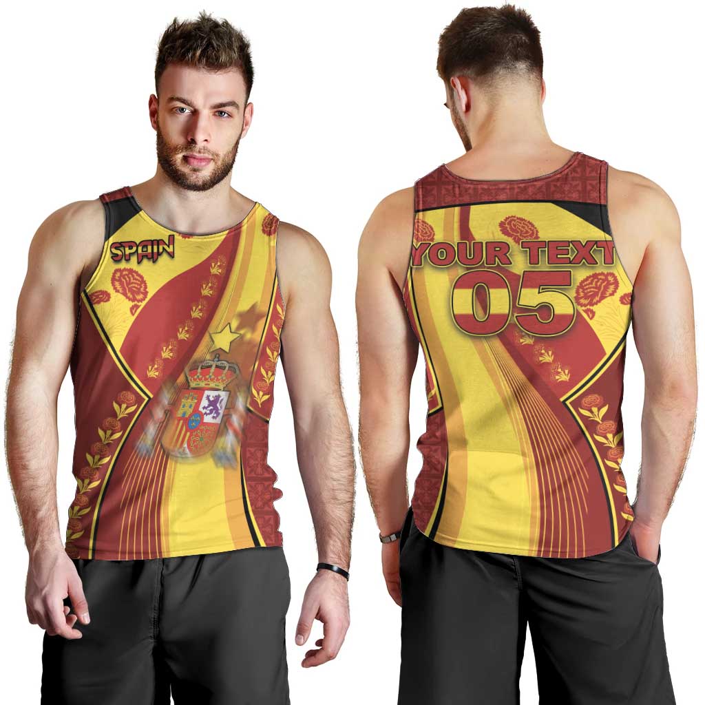 Custom Spain Football Men Tank Top Traditional Spanish Carnation Floral Patriotic Motif