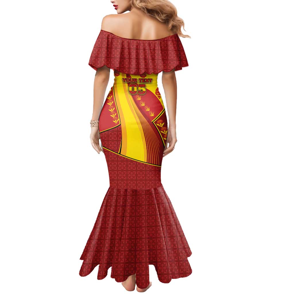 Custom Spain Football Mermaid Dress Traditional Spanish Carnation Floral Patriotic Motif