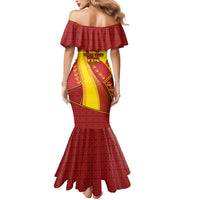 Custom Spain Football Mermaid Dress Traditional Spanish Carnation Floral Patriotic Motif