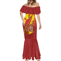 Custom Spain Football Mermaid Dress Traditional Spanish Carnation Floral Patriotic Motif