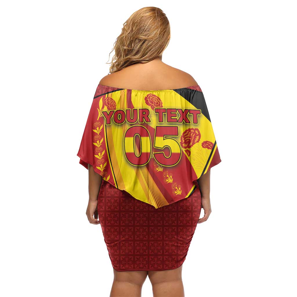 Custom Spain Football Off Shoulder Short Dress Traditional Spanish Carnation Floral Patriotic Motif