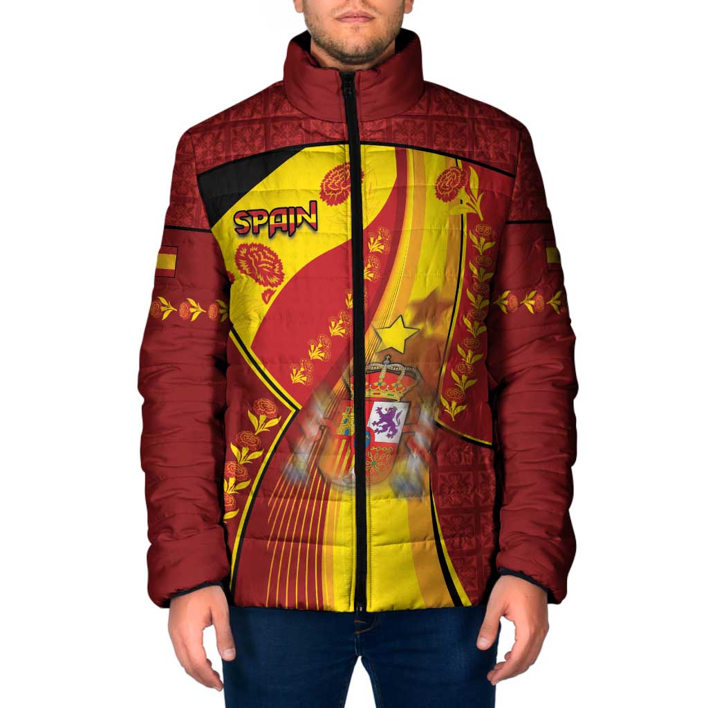 Custom Spain Football Padded Jacket Traditional Spanish Carnation Floral Patriotic Motif