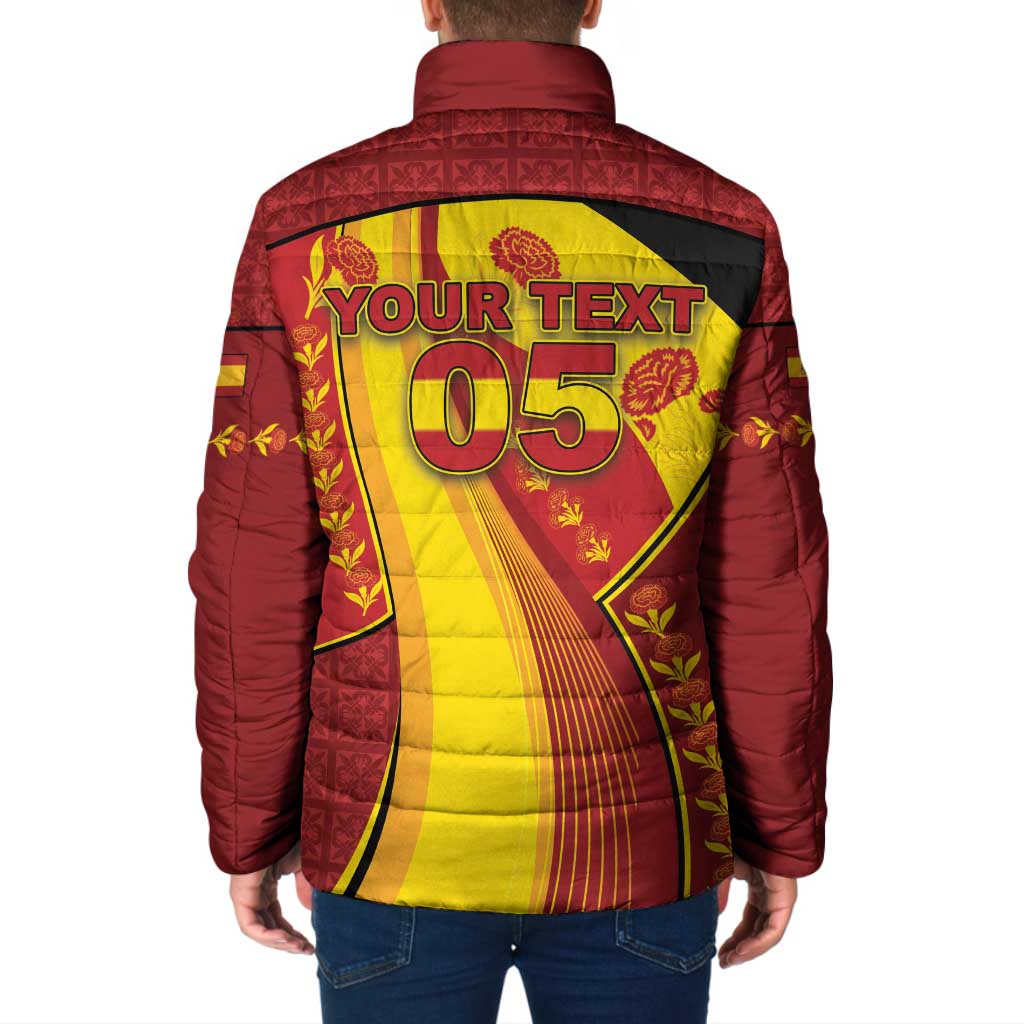 Custom Spain Football Padded Jacket Traditional Spanish Carnation Floral Patriotic Motif