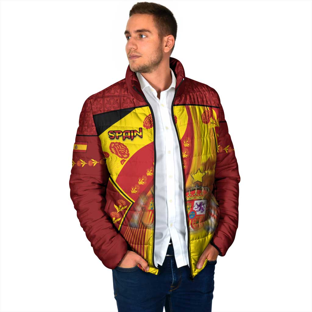 Custom Spain Football Padded Jacket Traditional Spanish Carnation Floral Patriotic Motif