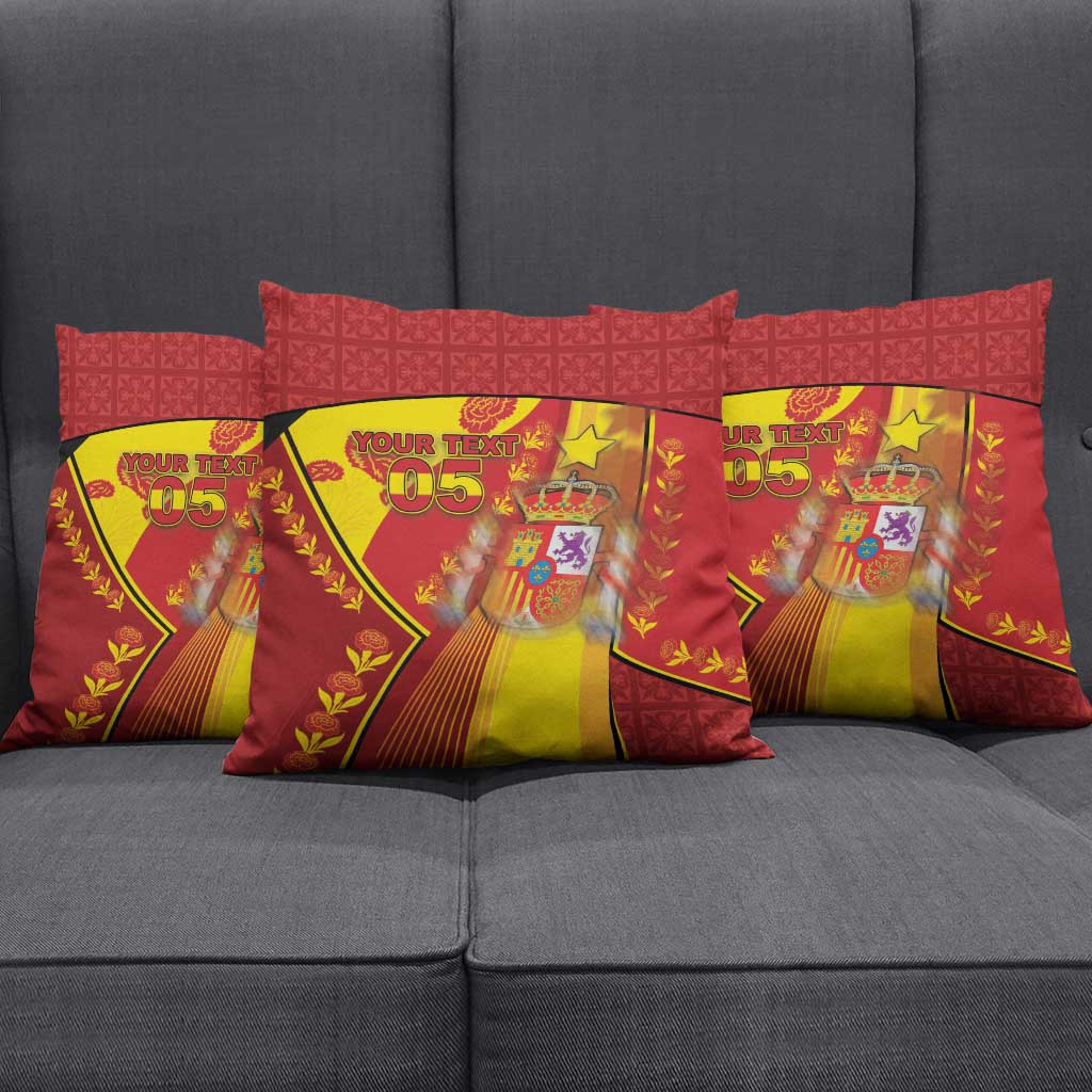 Custom Spain Football Pillow Cover Traditional Spanish Carnation Floral Patriotic Motif