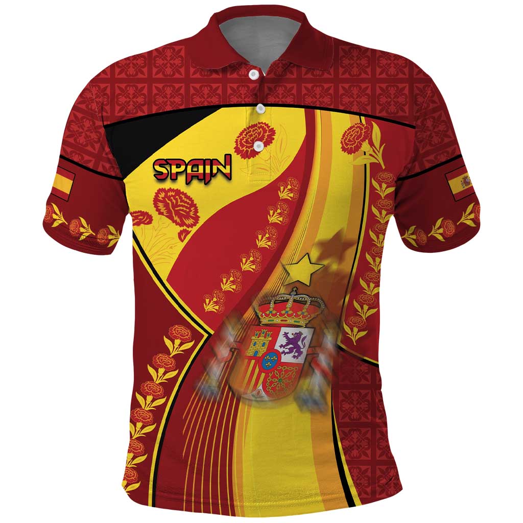 Custom Spain Football Polo Shirt Traditional Spanish Carnation Floral Patriotic Motif