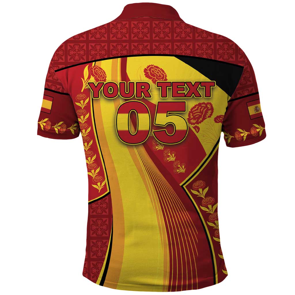 Custom Spain Football Polo Shirt Traditional Spanish Carnation Floral Patriotic Motif