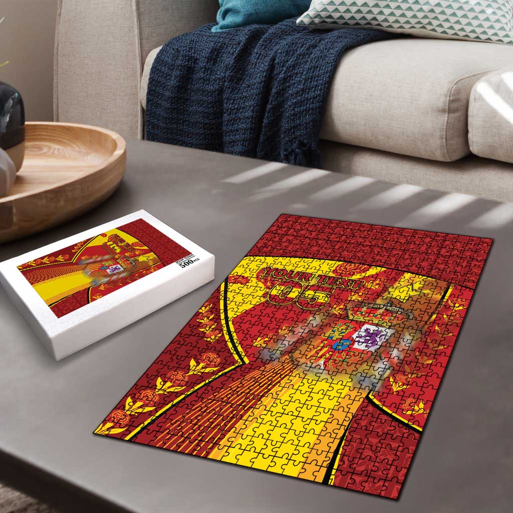 Custom Spain Football Puzzle Traditional Spanish Carnation Floral Patriotic Motif