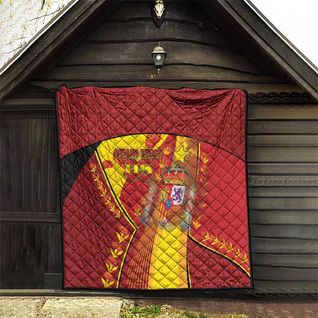 Custom Spain Football Quilt Traditional Spanish Carnation Floral Patriotic Motif