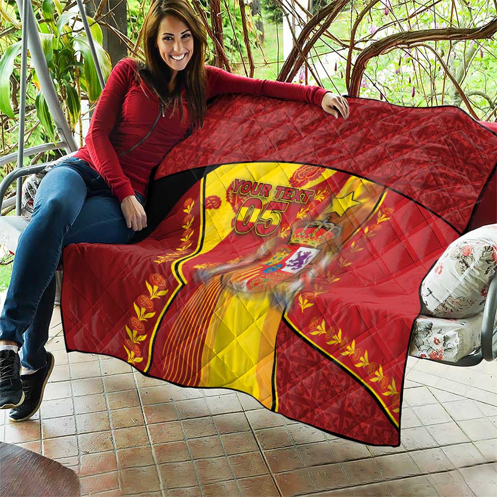 Custom Spain Football Quilt Traditional Spanish Carnation Floral Patriotic Motif