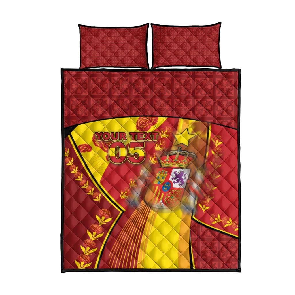 Custom Spain Football Quilt Bed Set Traditional Spanish Carnation Floral Patriotic Motif
