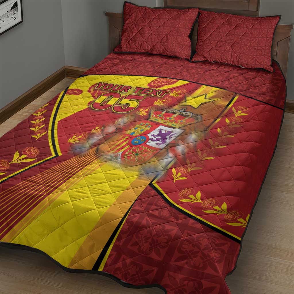 Custom Spain Football Quilt Bed Set Traditional Spanish Carnation Floral Patriotic Motif
