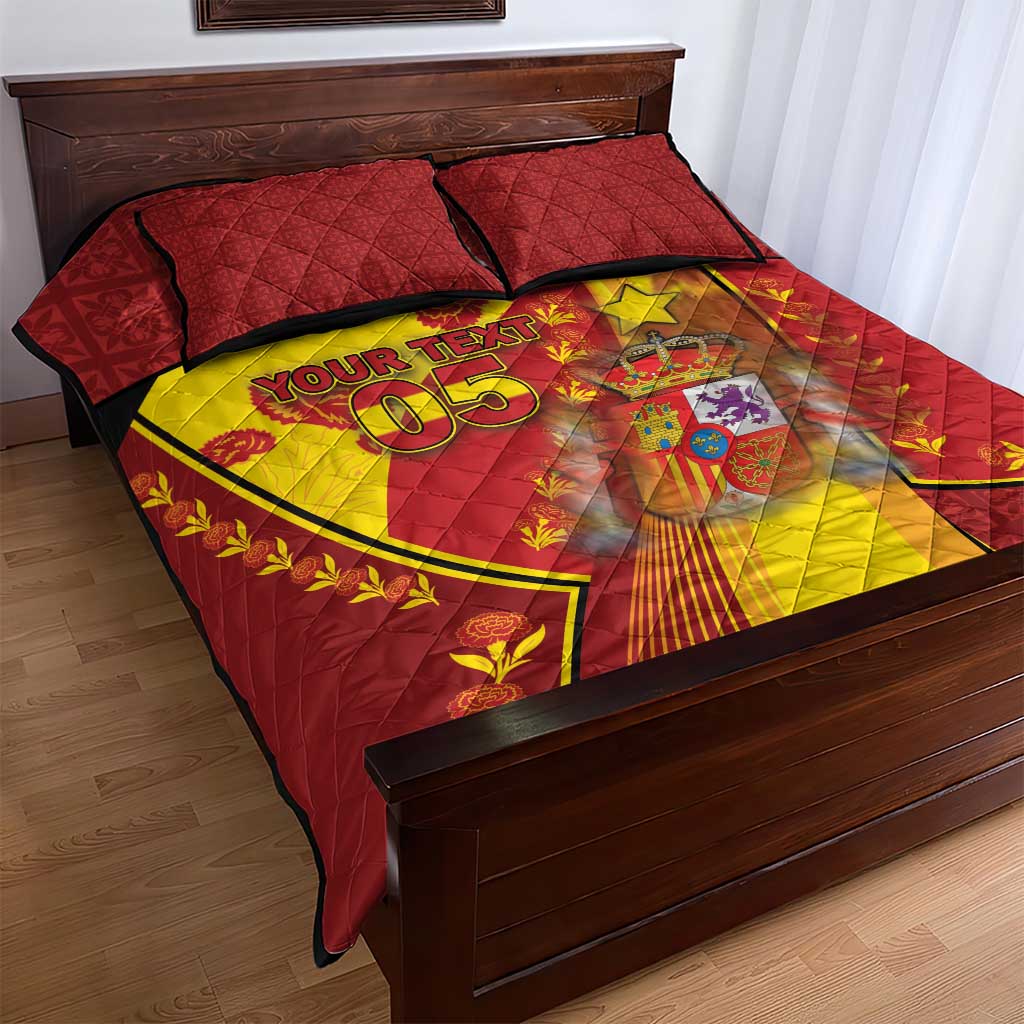 Custom Spain Football Quilt Bed Set Traditional Spanish Carnation Floral Patriotic Motif