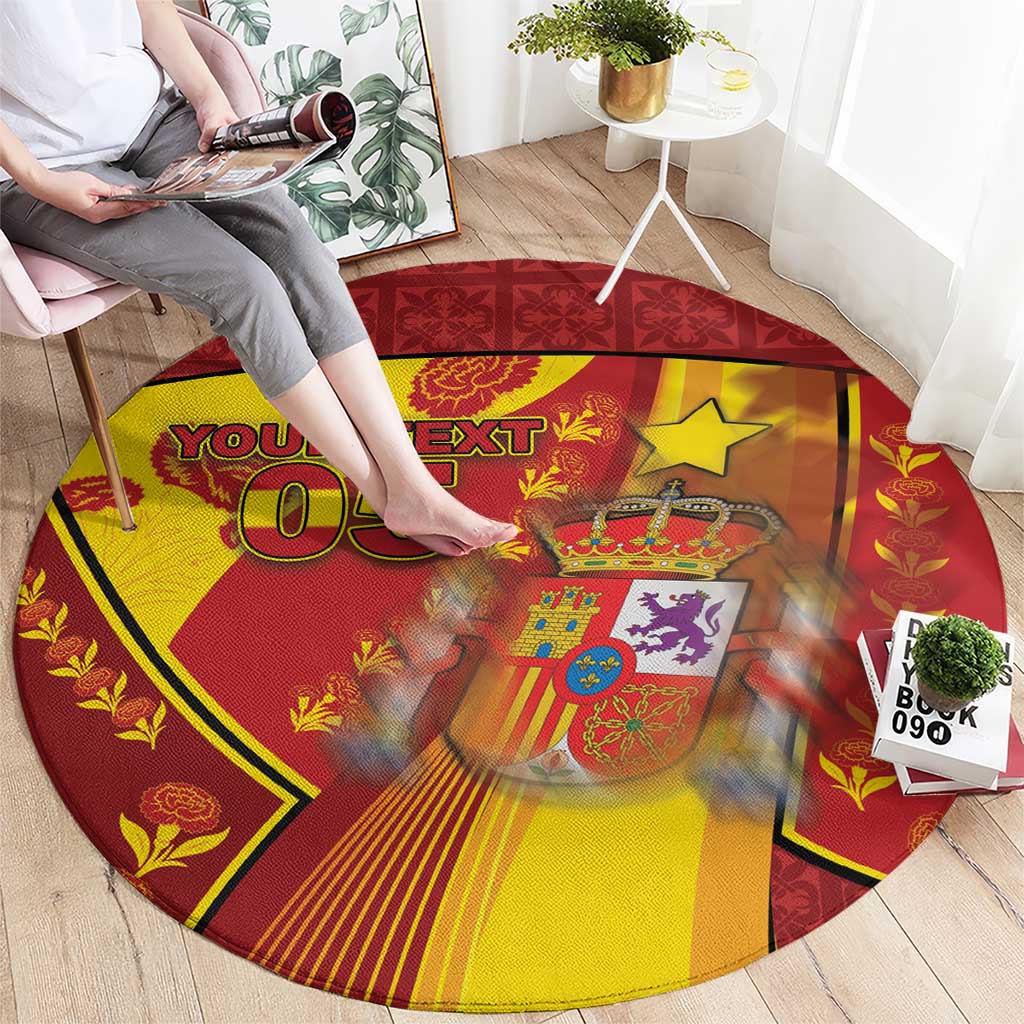 Custom Spain Football Round Carpet Traditional Spanish Carnation Floral Patriotic Motif