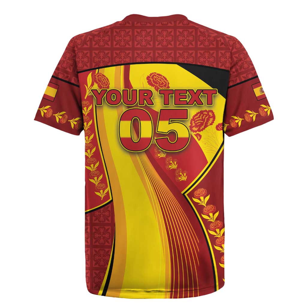 Custom Spain Football Rugby Jersey Traditional Spanish Carnation Floral Patriotic Motif