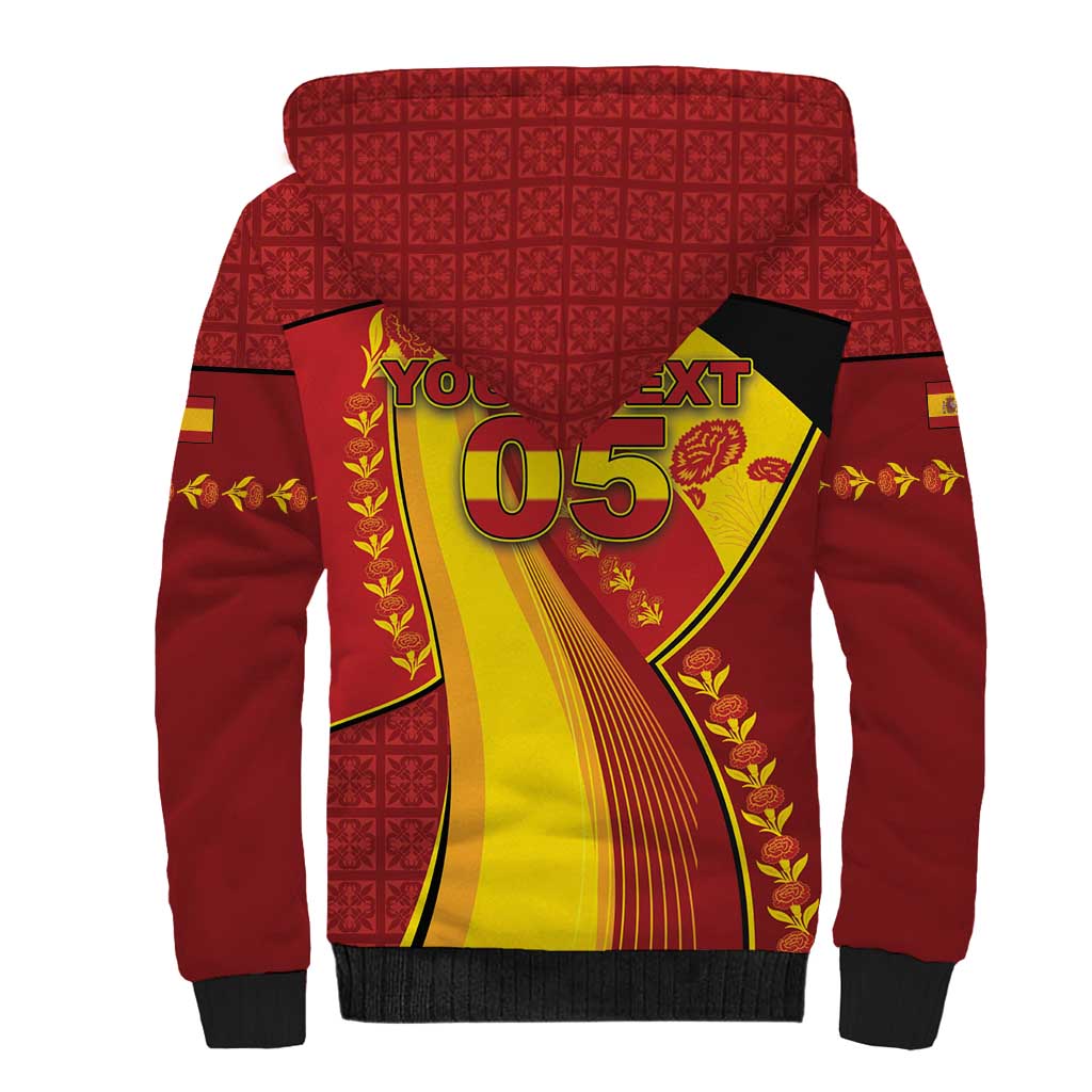 Custom Spain Football Sherpa Hoodie Traditional Spanish Carnation Floral Patriotic Motif