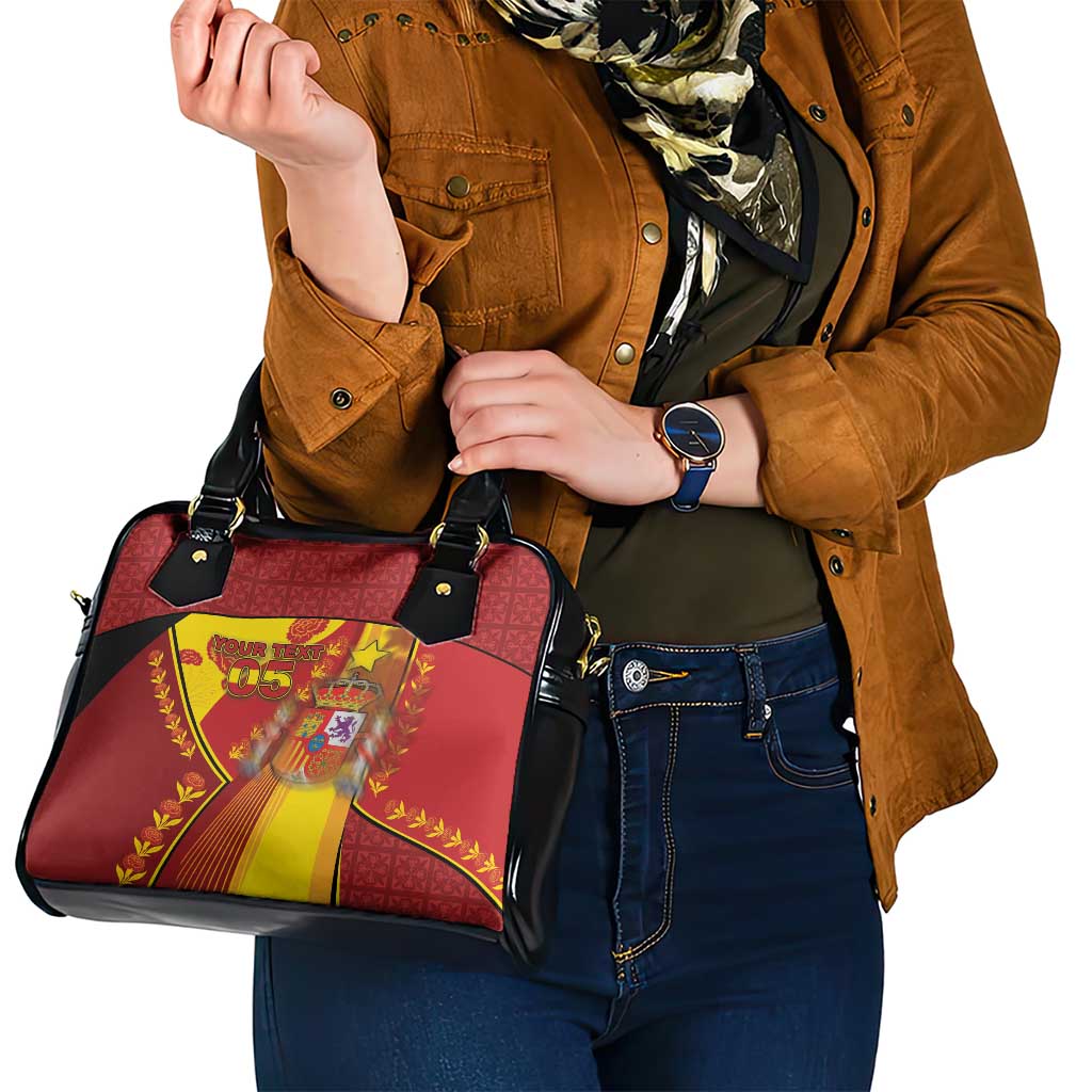 Custom Spain Football Shoulder Handbag Traditional Spanish Carnation Floral Patriotic Motif