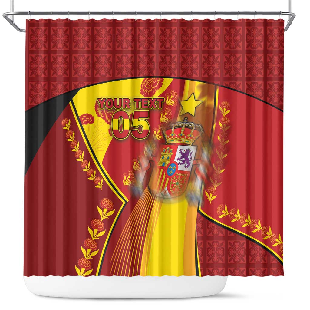 Custom Spain Football Shower Curtain Traditional Spanish Carnation Floral Patriotic Motif