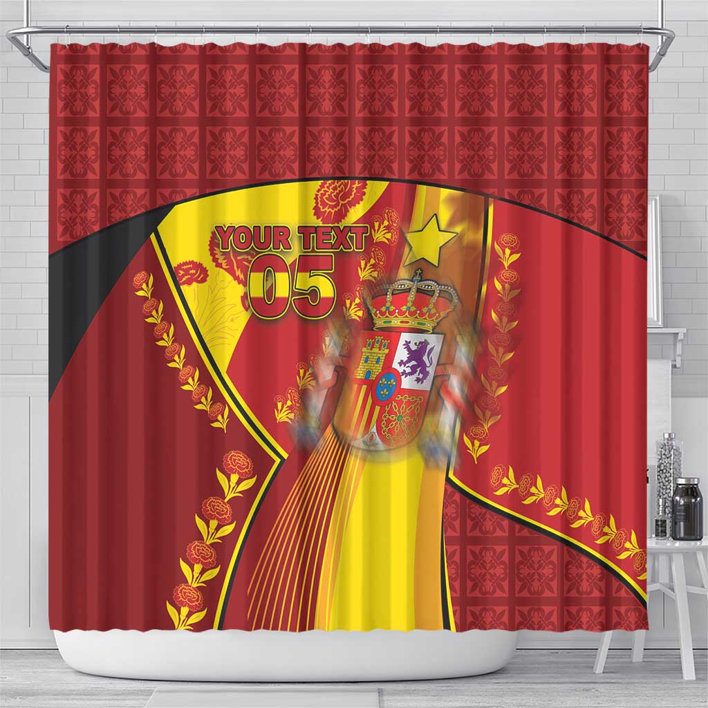 Custom Spain Football Shower Curtain Traditional Spanish Carnation Floral Patriotic Motif