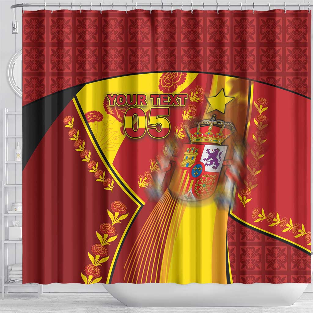 Custom Spain Football Shower Curtain Traditional Spanish Carnation Floral Patriotic Motif