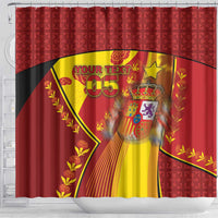 Custom Spain Football Shower Curtain Traditional Spanish Carnation Floral Patriotic Motif