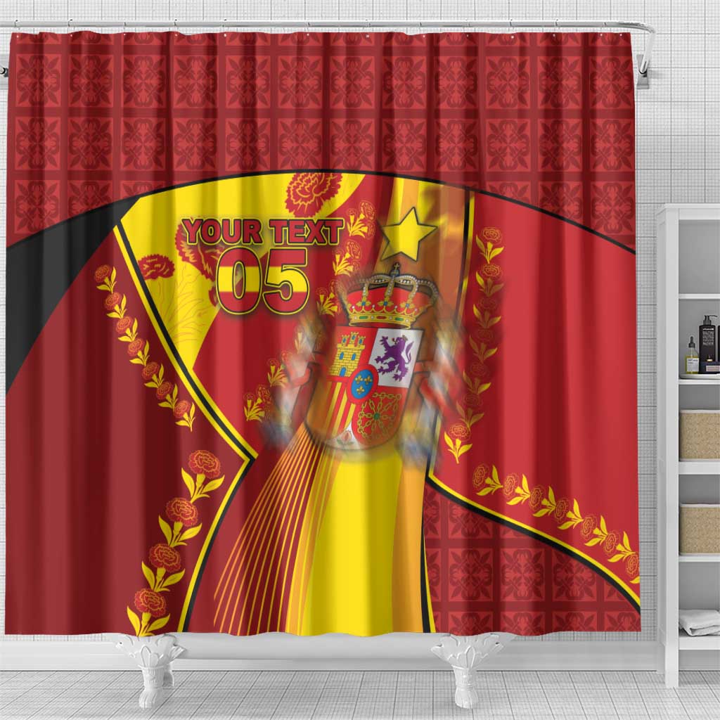 Custom Spain Football Shower Curtain Traditional Spanish Carnation Floral Patriotic Motif