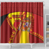 Custom Spain Football Shower Curtain Traditional Spanish Carnation Floral Patriotic Motif