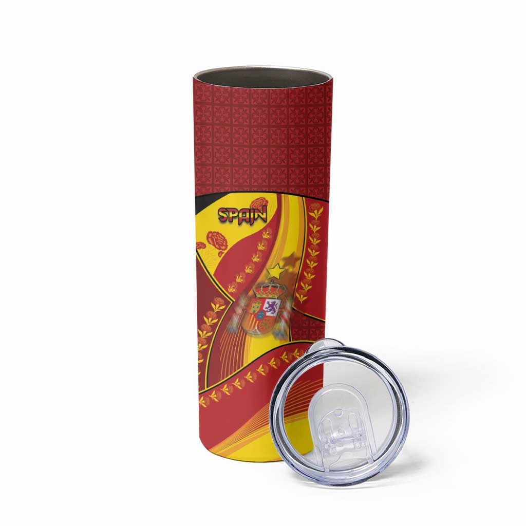 Custom Spain Football Skinny Tumbler Traditional Spanish Carnation Floral Patriotic Motif