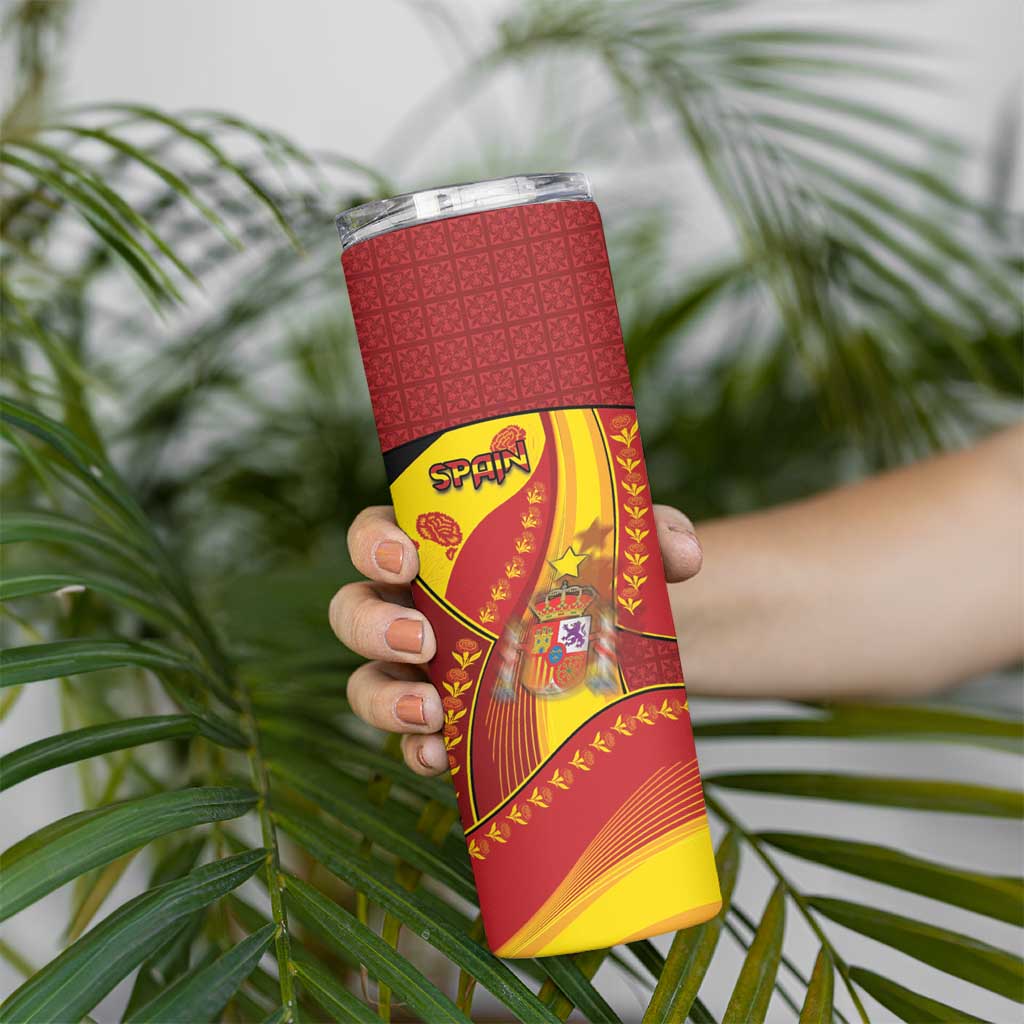 Custom Spain Football Skinny Tumbler Traditional Spanish Carnation Floral Patriotic Motif