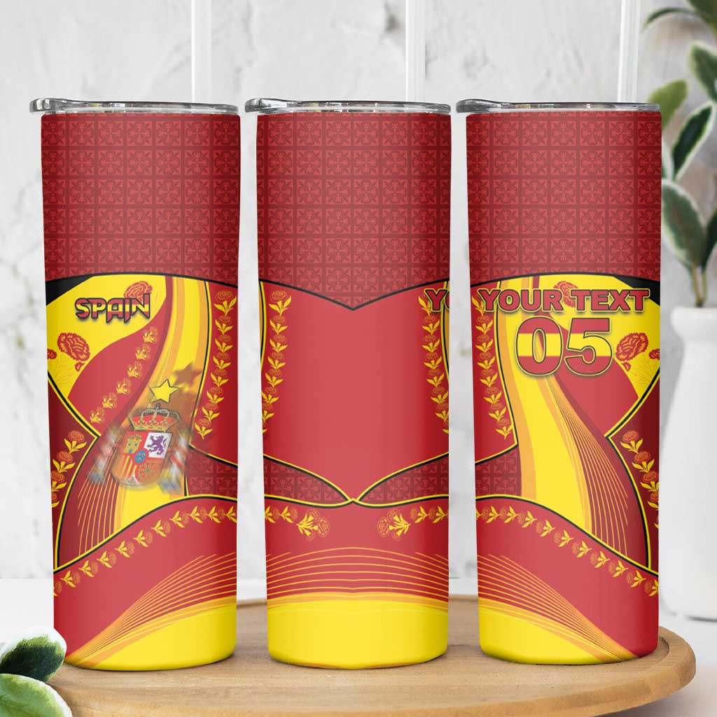 Custom Spain Football Skinny Tumbler Traditional Spanish Carnation Floral Patriotic Motif