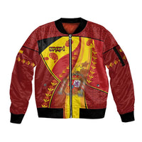 Custom Spain Football Sleeve Zip Bomber Jacket Traditional Spanish Carnation Floral Patriotic Motif