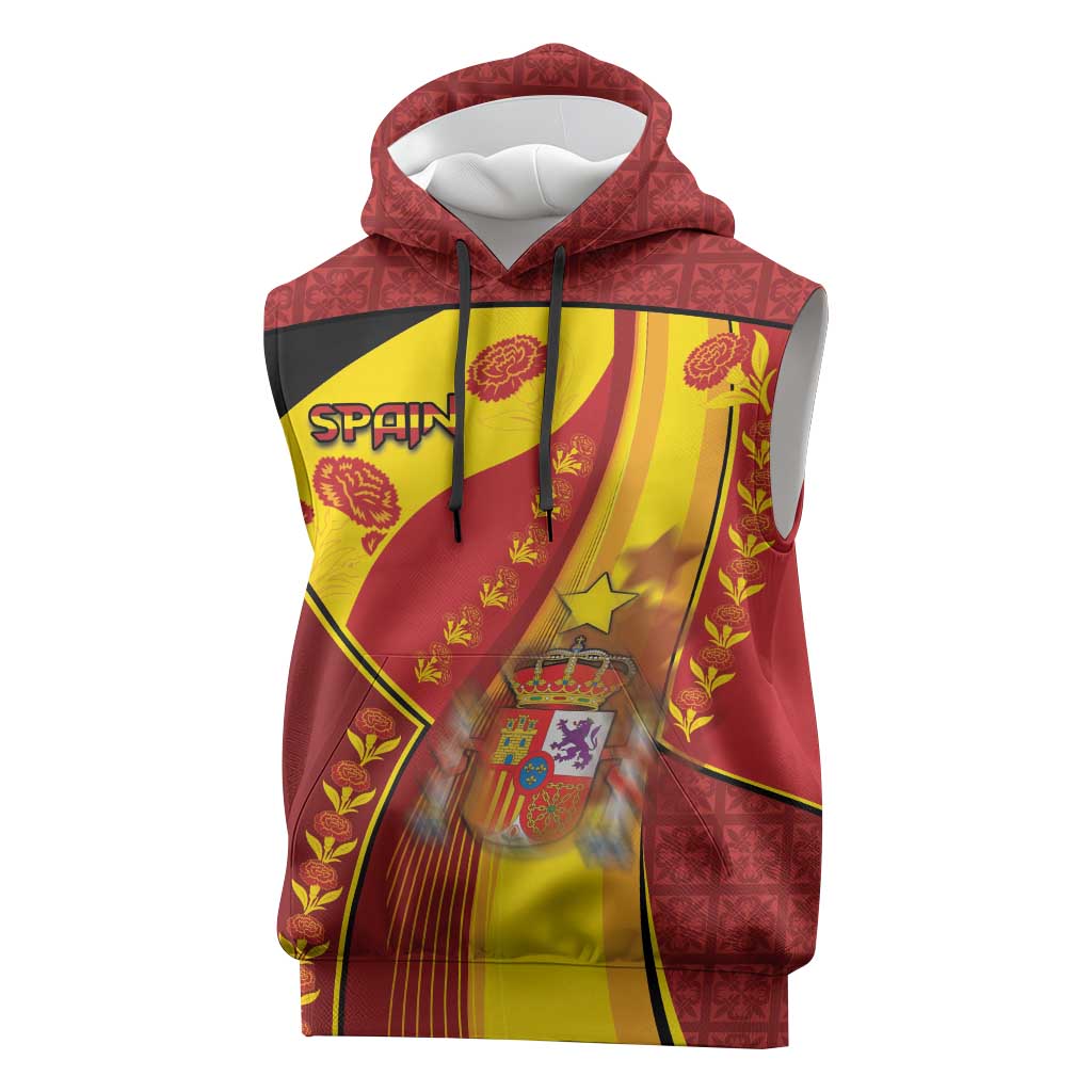 Custom Spain Football Sleeveless Hoodie Traditional Spanish Carnation Floral Patriotic Motif