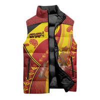 Custom Spain Football Sleeveless Puffer Jacket Traditional Spanish Carnation Floral Patriotic Motif