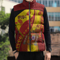 Custom Spain Football Sleeveless Puffer Jacket Traditional Spanish Carnation Floral Patriotic Motif