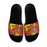 Custom Spain Football Slide Sandals Traditional Spanish Carnation Floral Patriotic Motif