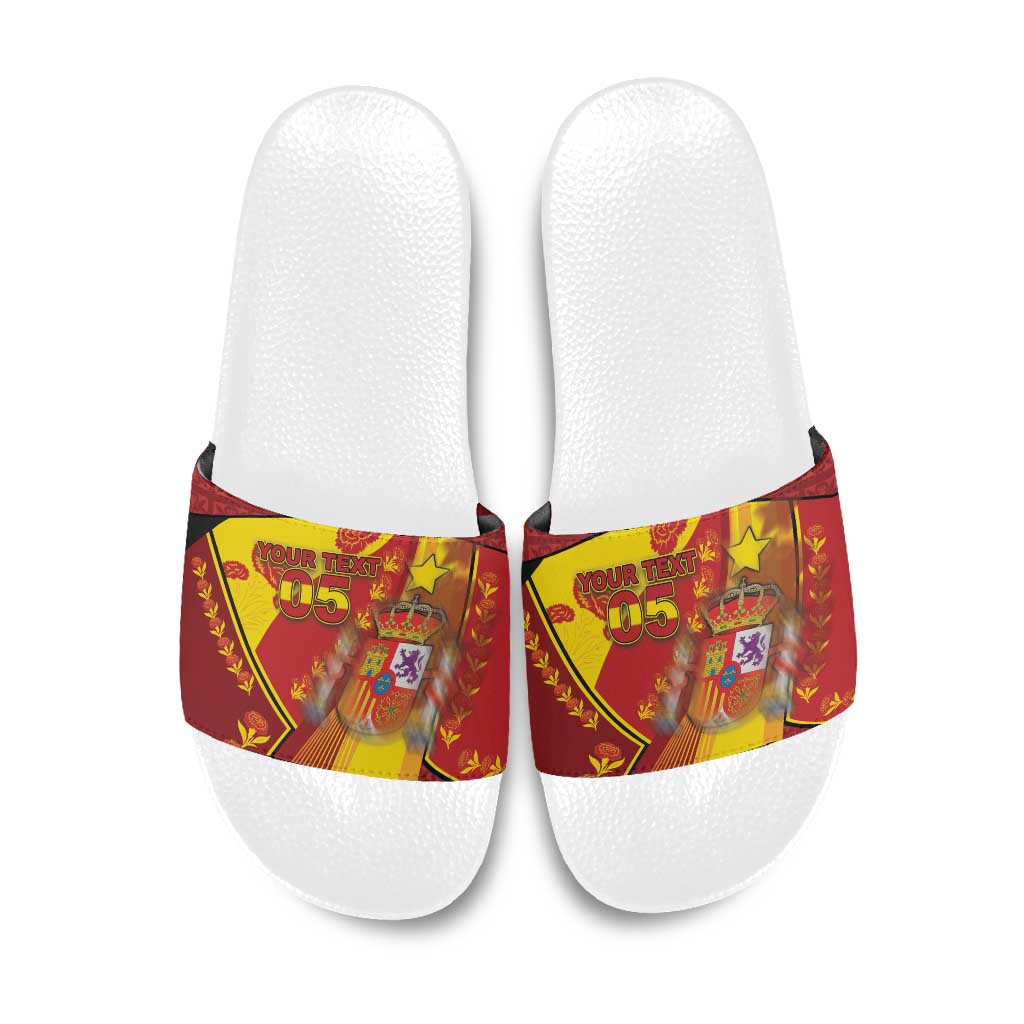 Custom Spain Football Slide Sandals Traditional Spanish Carnation Floral Patriotic Motif