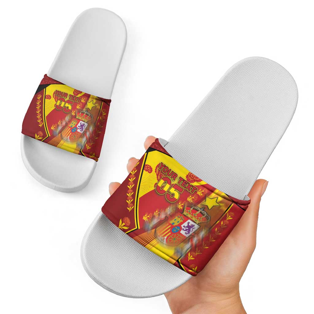 Custom Spain Football Slide Sandals Traditional Spanish Carnation Floral Patriotic Motif