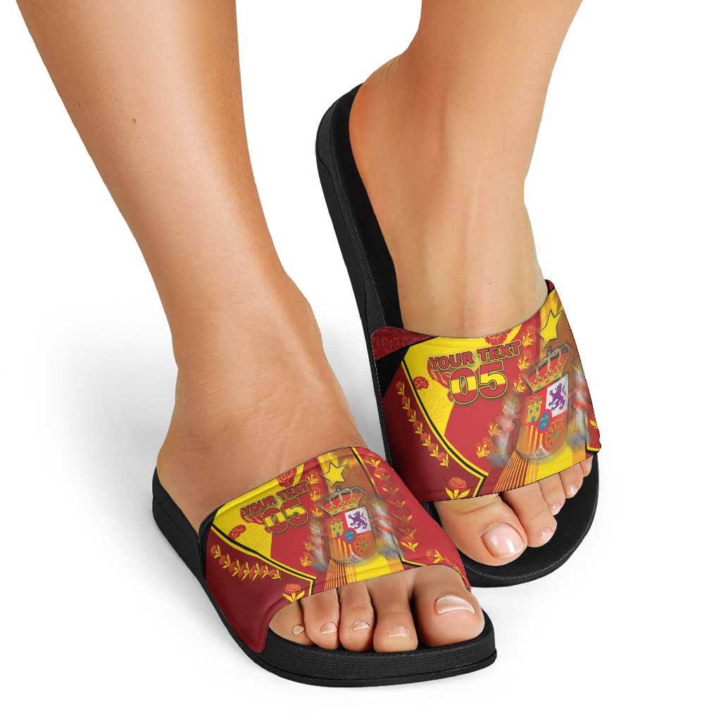 Custom Spain Football Slide Sandals Traditional Spanish Carnation Floral Patriotic Motif