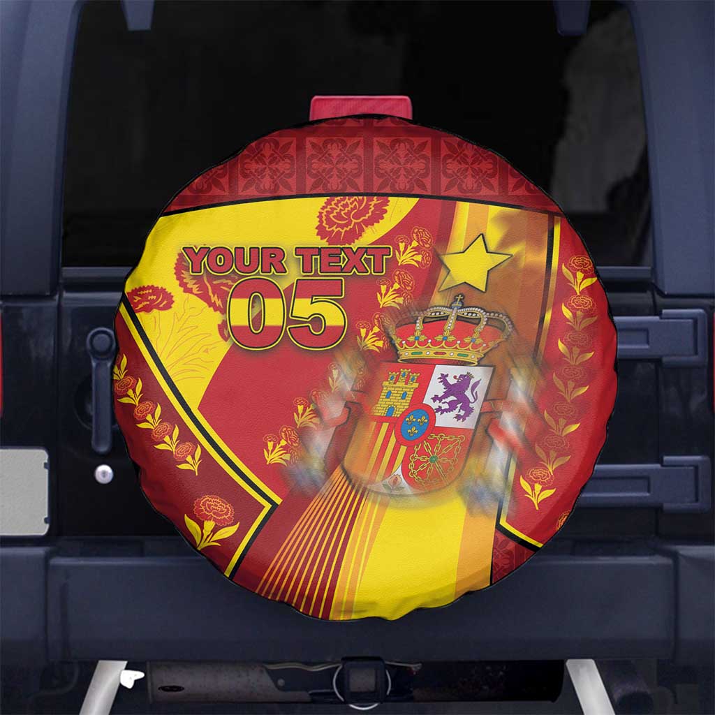 Custom Spain Football Spare Tire Cover Traditional Spanish Carnation Floral Patriotic Motif