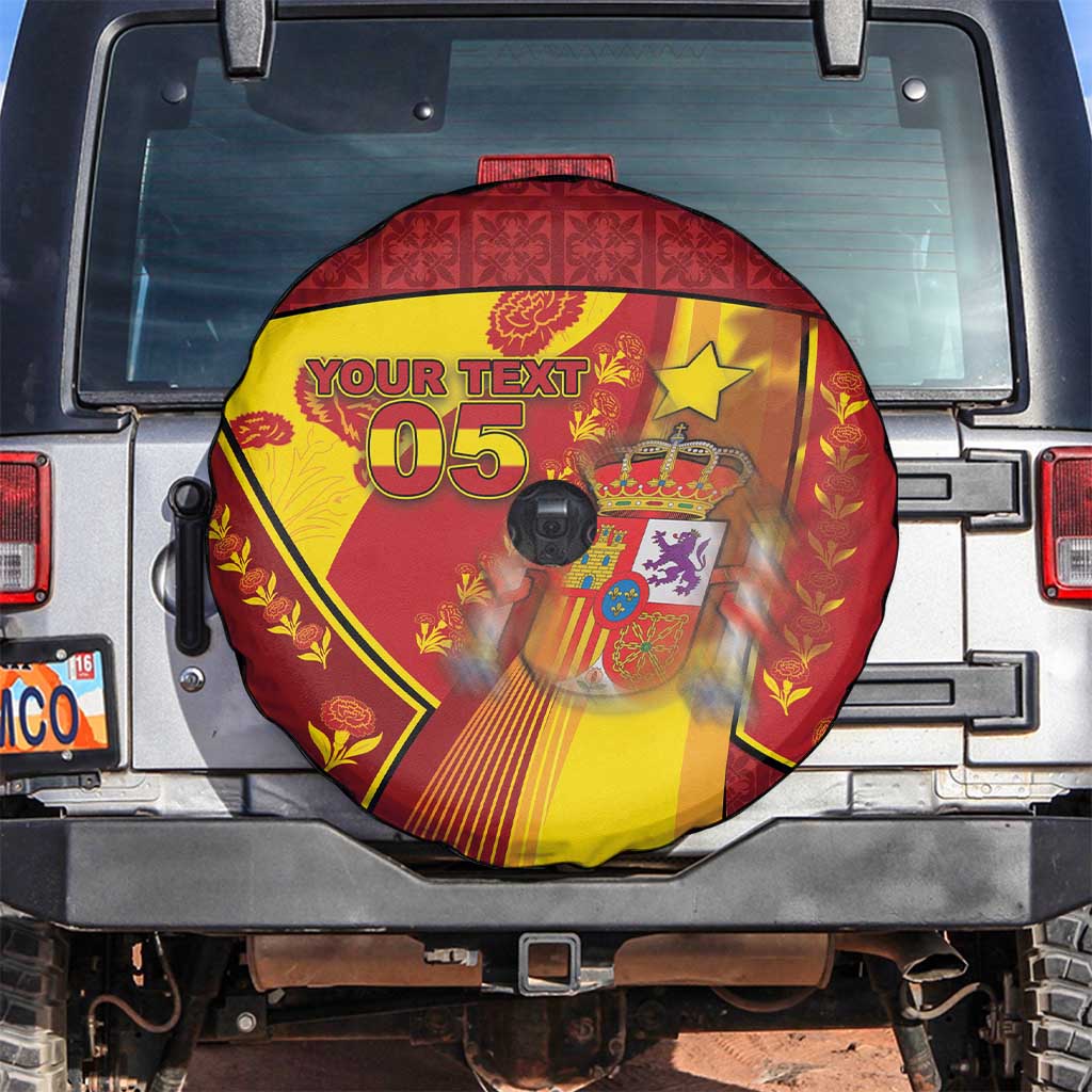 Custom Spain Football Spare Tire Cover Traditional Spanish Carnation Floral Patriotic Motif