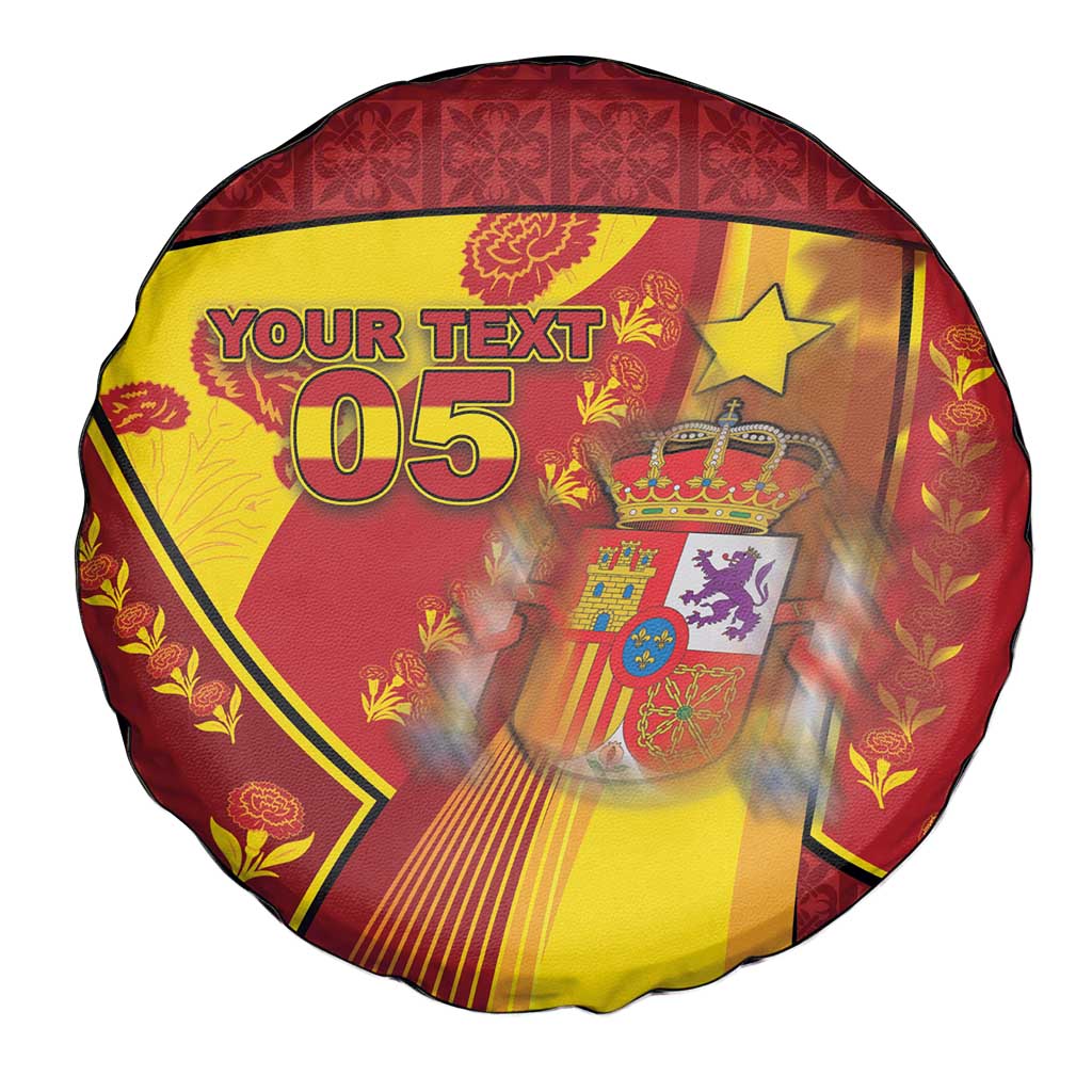 Custom Spain Football Spare Tire Cover Traditional Spanish Carnation Floral Patriotic Motif