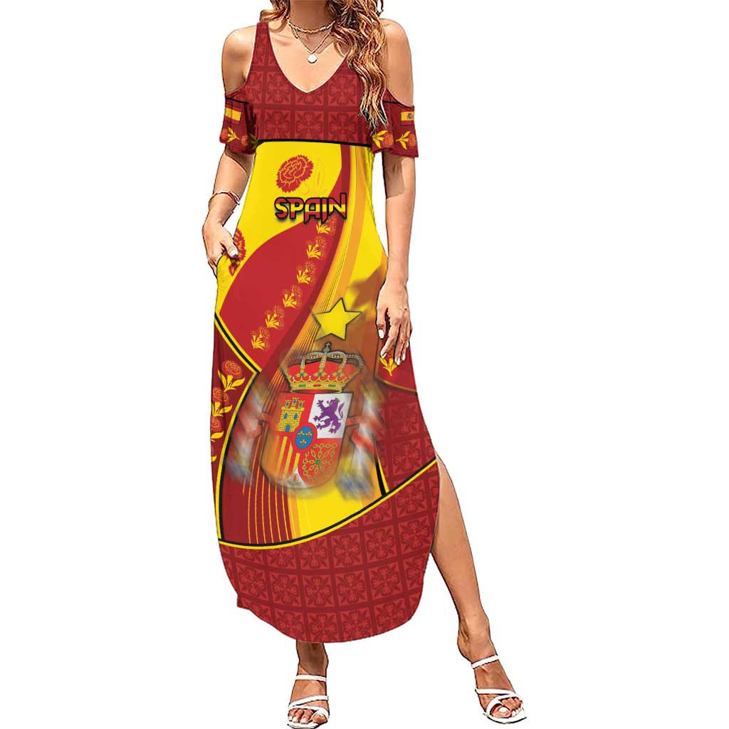 Custom Spain Football Summer Maxi Dress Traditional Spanish Carnation Floral Patriotic Motif