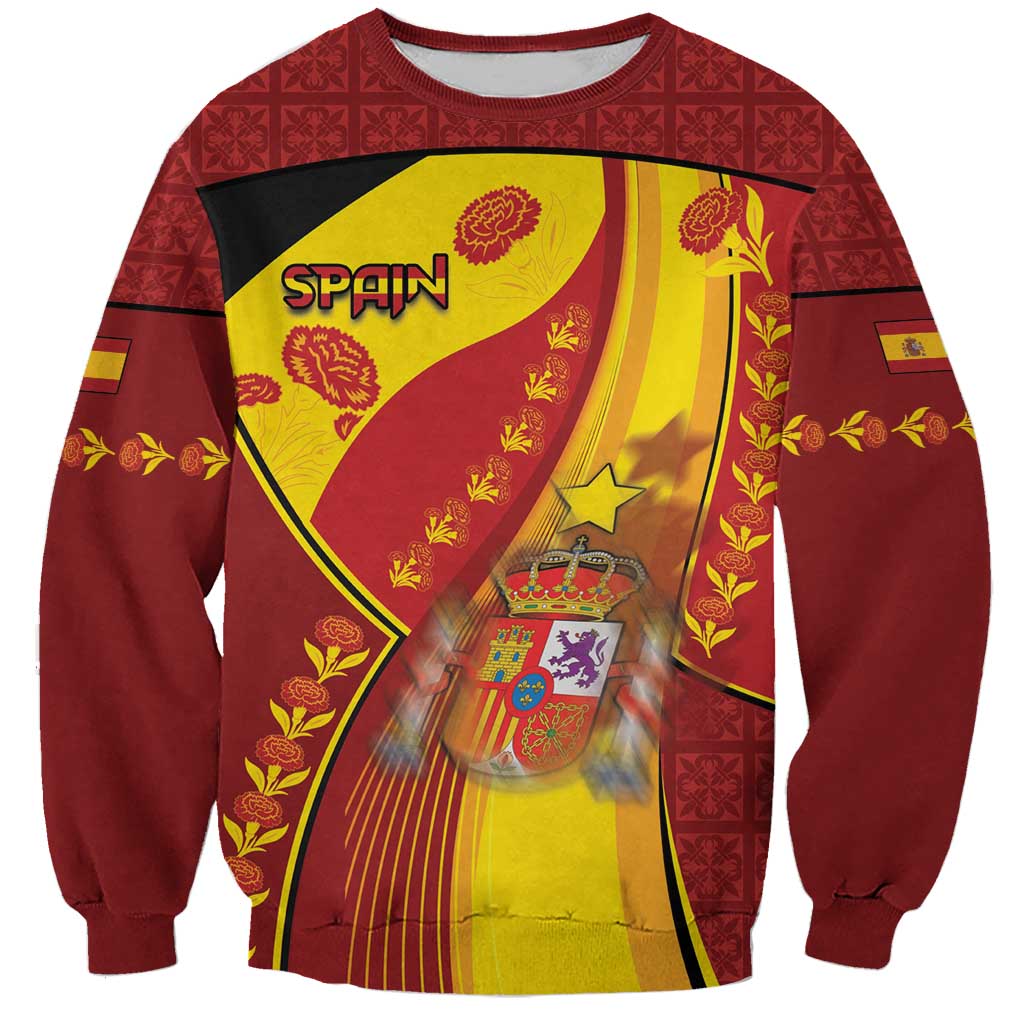 Custom Spain Football Sweatshirt Traditional Spanish Carnation Floral Patriotic Motif