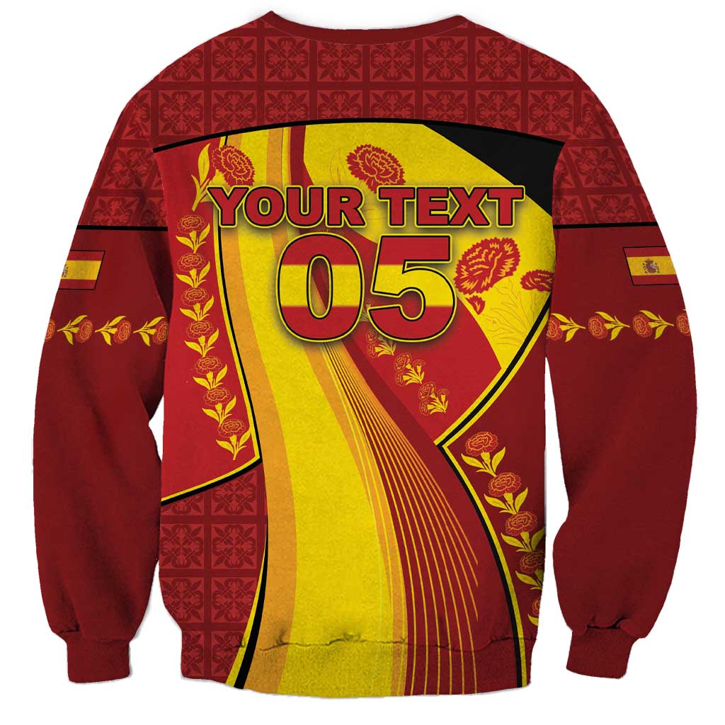 Custom Spain Football Sweatshirt Traditional Spanish Carnation Floral Patriotic Motif
