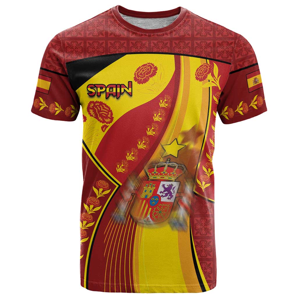 Custom Spain Football T Shirt Traditional Spanish Carnation Floral Patriotic Motif