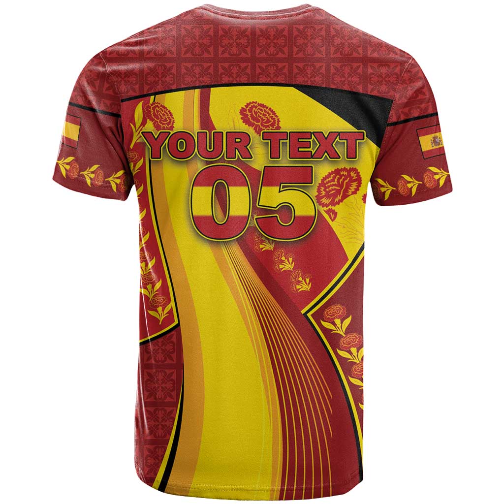 Custom Spain Football T Shirt Traditional Spanish Carnation Floral Patriotic Motif