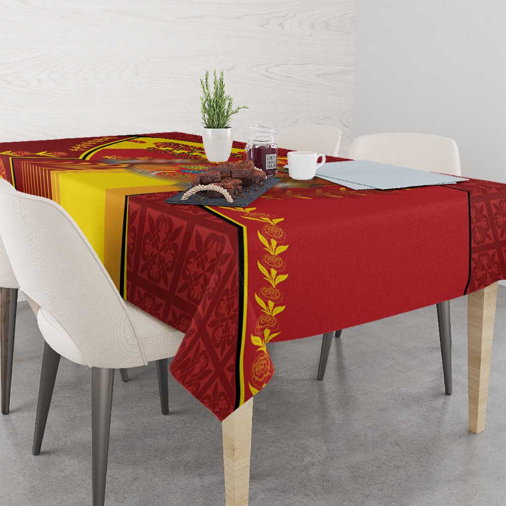 Custom Spain Football Tablecloth Traditional Spanish Carnation Floral Patriotic Motif