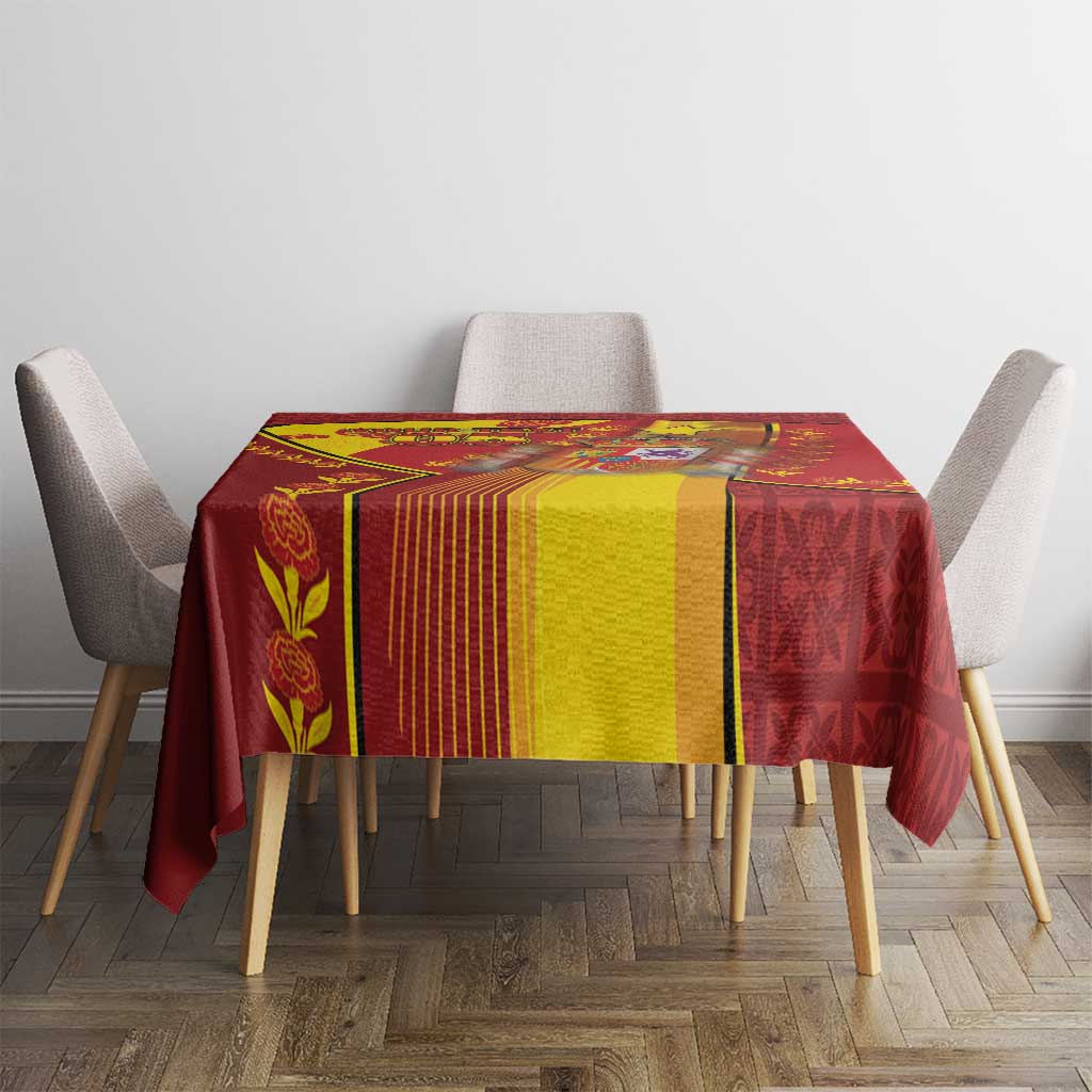 Custom Spain Football Tablecloth Traditional Spanish Carnation Floral Patriotic Motif